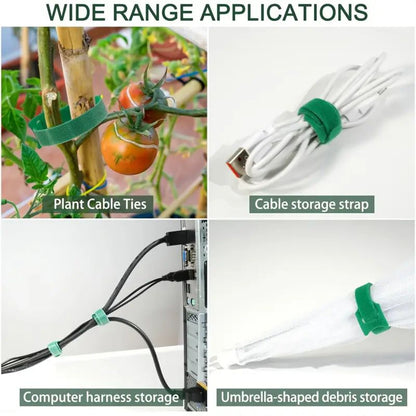 400 pcs Reusable Hook and Loop Cable Ties - 6-Inch T-Type Nylon Fastening Straps for Office Cable Management and Garden Plant Support, Interconnectable Design, Green