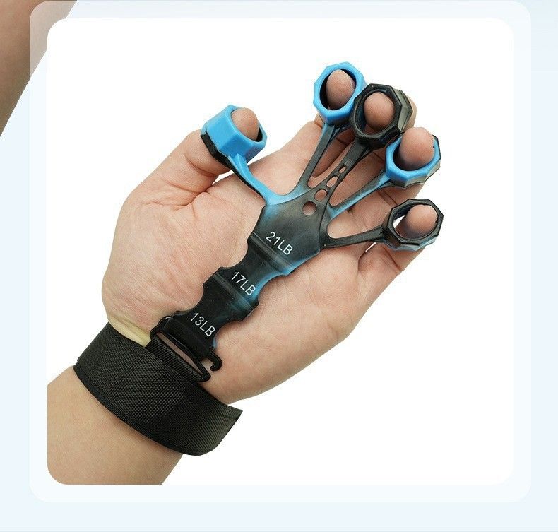 10 pcs Blue Finger Exerciser and Hand Strengthener - Adjustable Silicone Grip Strength Trainer for Physical Therapy, Athletes and Musicians - 13LB to 21LB Resistance Levels