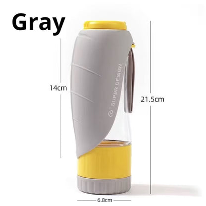 Gray 2-in-1 Portable Dog Water Bottle and Food Container - Leaf-Shaped Silicone Travel Bowl for Pets, Leak-Proof Outdoor Dispenser for Walking, Hiking and Traveling, 330ml Capacity