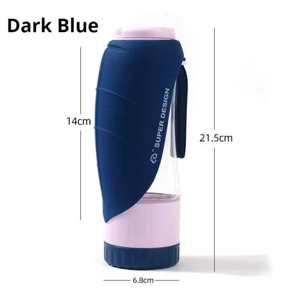 Dark Blue 2-in-1 Portable Dog Water Bottle and Food Container - Leaf-Shaped Silicone Travel Bowl for Pets, Leak-Proof Outdoor Dispenser for Walking, Hiking and Traveling, 330ml Capacity