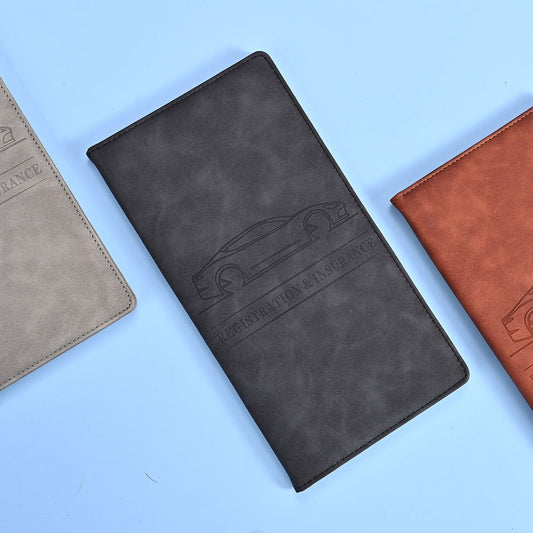 3 Pcs Premium PU Leather Car Registration and Insurance Holder - Slim Auto Document Organizer, Driver's License Wallet and Travel Passport Folder - Elegant Black