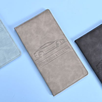 3 Pcs Premium PU Leather Car Registration and Insurance Holder - Slim Auto Document Organizer, Driver's License Wallet and Travel Passport Folder - Gray