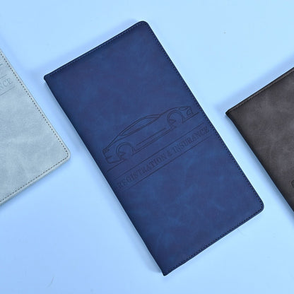 3 Pcs Premium PU Leather Car Registration and Insurance Holder - Slim Auto Document Organizer, Driver's License Wallet and Travel Passport Folder - Blue