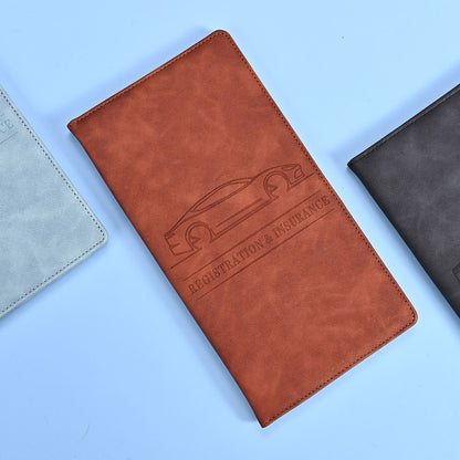 3 Pcs Premium PU Leather Car Registration and Insurance Holder - Slim Auto Document Organizer, Driver's License Wallet and Travel Passport Folder - Brown