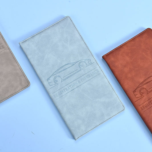 3 Pcs Premium PU Leather Car Registration and Insurance Holder - Slim Auto Document Organizer, Driver's License Wallet and Travel Passport Folder - Sky Blue