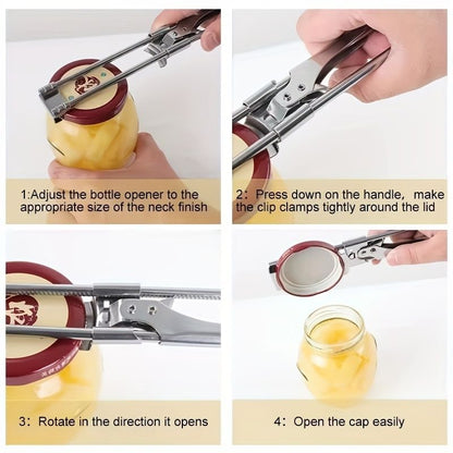 2 Set/4 Pcs Adjustable Jar Opener - Durable Stainless Steel Manual Lid Remover - Effortless Kitchen Gadget for Weak Hands and Seniors, Versatile Multi Size Can Opener, Space Saving Ergonomic Design