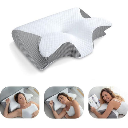 Cervical Memory Foam Pillow - Butterfly Contour Ergonomic Neck Support - 100% Slow Rebound Orthopedic Design for Side and Back Sleepers - Breathable Mesh with Washable Cover