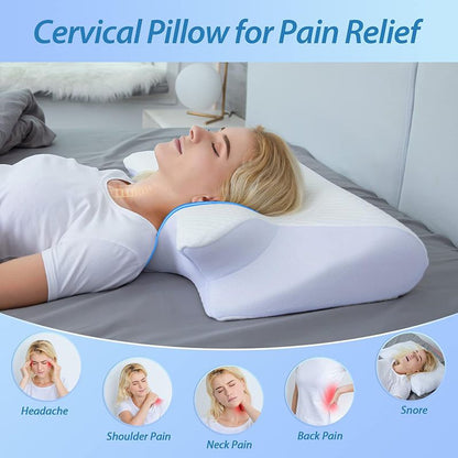 Cervical Memory Foam Pillow - Butterfly Contour Ergonomic Neck Support - 100% Slow Rebound Orthopedic Design for Side and Back Sleepers - Breathable Mesh with Washable Cover