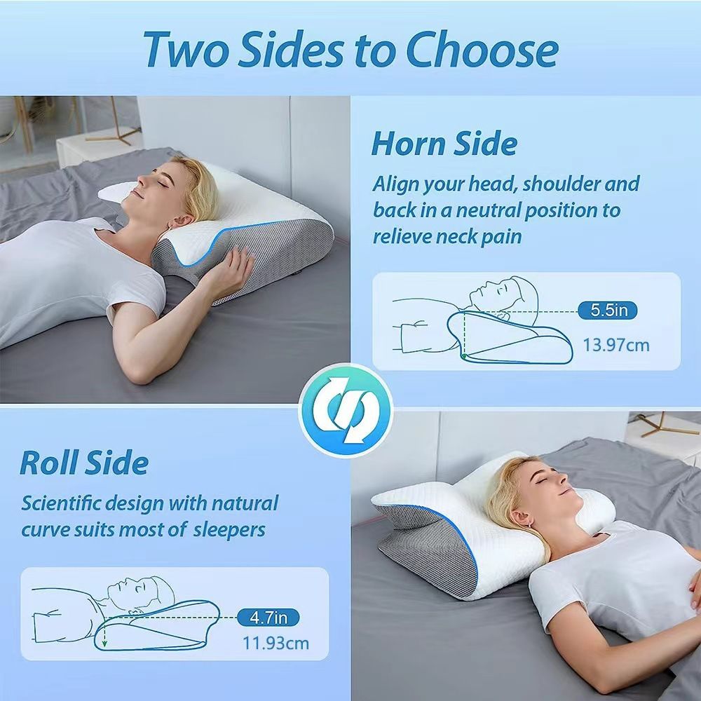Cervical Memory Foam Pillow - Butterfly Contour Ergonomic Neck Support - 100% Slow Rebound Orthopedic Design for Side and Back Sleepers - Breathable Mesh with Washable Cover