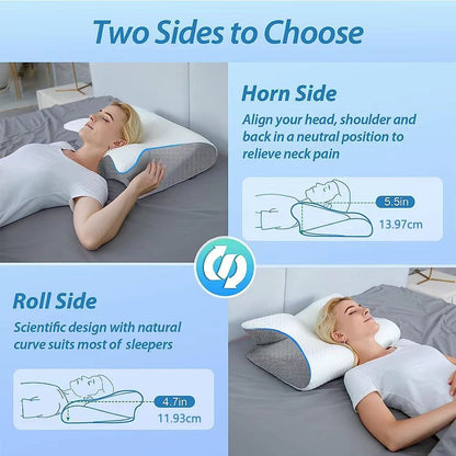Cervical Memory Foam Pillow - Butterfly Contour Ergonomic Neck Support - 100% Slow Rebound Orthopedic Design for Side and Back Sleepers - Breathable Mesh with Washable Cover