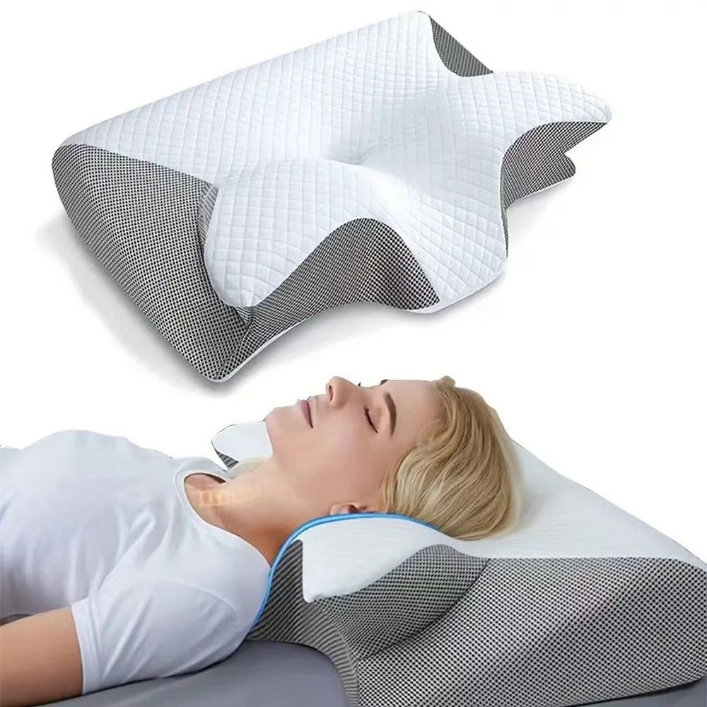 Cervical Memory Foam Pillow - Butterfly Contour Ergonomic Neck Support - 100% Slow Rebound Orthopedic Design for Side and Back Sleepers - Breathable Mesh with Washable Cover