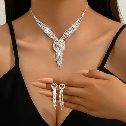 Mother's Day Jewelry Gift Set - Heart Shaped Rhinestone Necklace Earrings Bracelet and Ring - Thoughtful Present for Mum, Special Occasion Formal Wear Accessories, Elegant Gift for Her