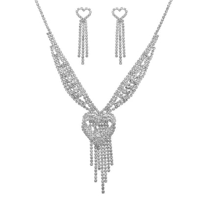 Mother's Day Jewelry Gift Set - Heart Shaped Rhinestone Necklace Earrings Bracelet and Ring - Thoughtful Present for Mum, Special Occasion Formal Wear Accessories, Elegant Gift for Her
