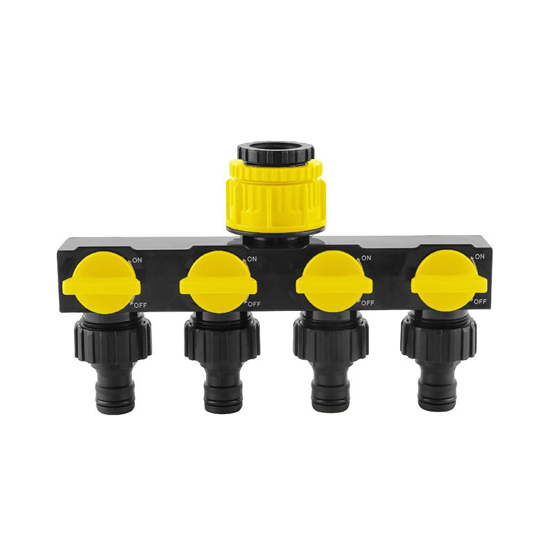 2pcs Yellow 4-Way Garden Hose Splitter - Multi-Outlet Tap Manifold with Individual Control Valves - Universal Fit for 1/2 inch 3/4 inch and 1 inch Taps - Durable ABS Irrigation Water Distributor
