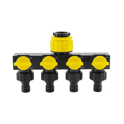 2pcs Yellow 4-Way Garden Hose Splitter - Multi-Outlet Tap Manifold with Individual Control Valves - Universal Fit for 1/2 inch 3/4 inch and 1 inch Taps - Durable ABS Irrigation Water Distributor