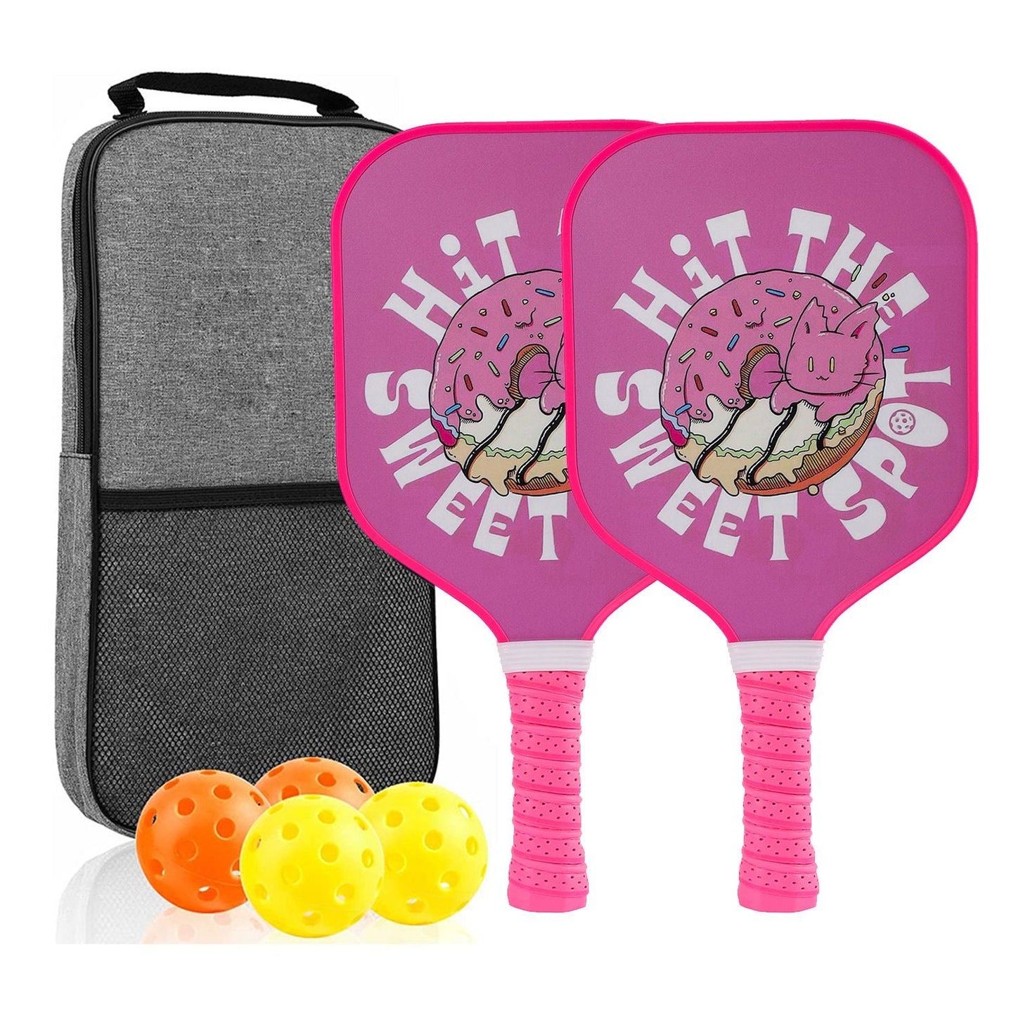 ã€RT-015ã€‘Fiberglass Pickleball Paddle Set of 2 with 4 Balls and Carry Bag - 185g Single Paddle Weight - Beginner Friendly Starter Kit with Non-Slip Cushion Grip for Adults Kids and Outdoor Family Fun