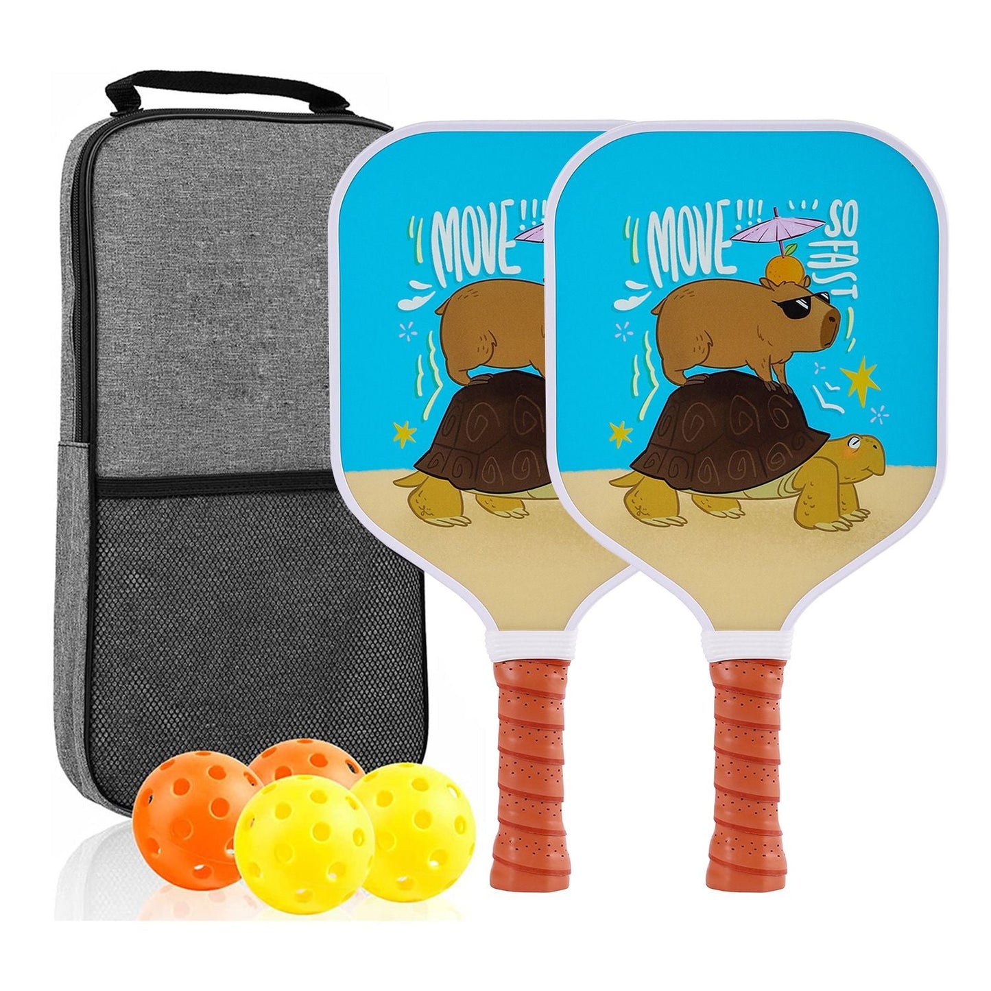 ã€RT-011ã€‘ Fiberglass Pickleball Paddle Set of 2 with 4 Balls and Carry Bag - 185g Single Paddle Weight - Beginner Friendly Starter Kit with Non-Slip Cushion Grip for Adults Kids and Outdoor Family Fun