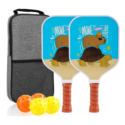 ã€RT-011ã€‘ Fiberglass Pickleball Paddle Set of 2 with 4 Balls and Carry Bag - 185g Single Paddle Weight - Beginner Friendly Starter Kit with Non-Slip Cushion Grip for Adults Kids and Outdoor Family Fun