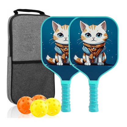 ã€RT-016ã€‘Fiberglass Pickleball Paddle Set of 2 with 4 Balls and Carry Bag - 185g Single Paddle Weight - Beginner Friendly Starter Kit with Non-Slip Cushion Grip for Adults Kids and Outdoor Family Fun
