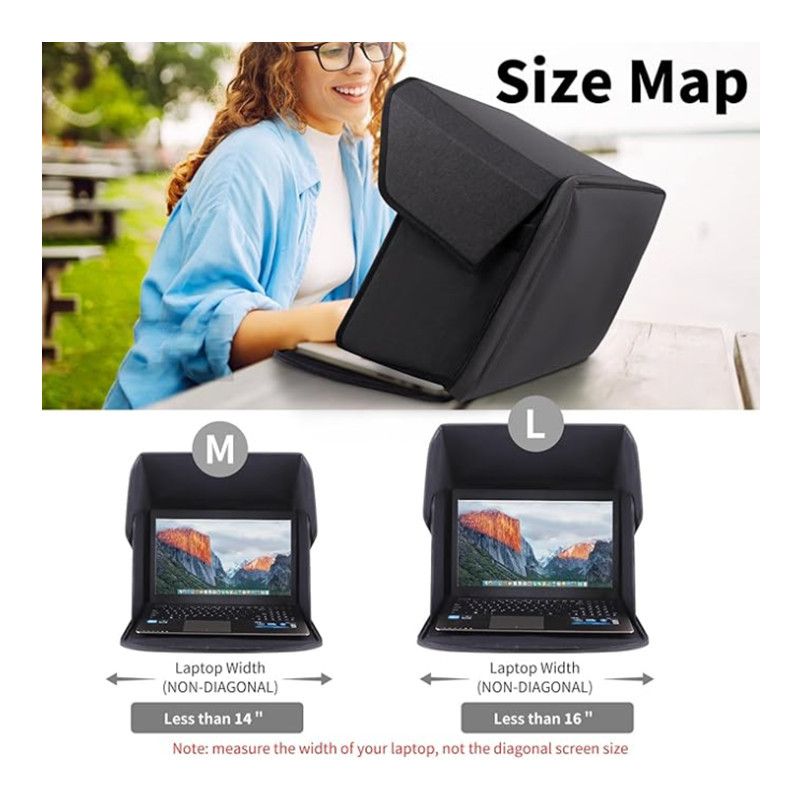 Laptop Sun Shade and Outdoor Privacy Hood - Fits Laptops up to 16 Inches Size L - Anti-Glare Screen Shield, Portable Foldable Design, Remote Work Essential for Park Beach and Outdoor Office Use