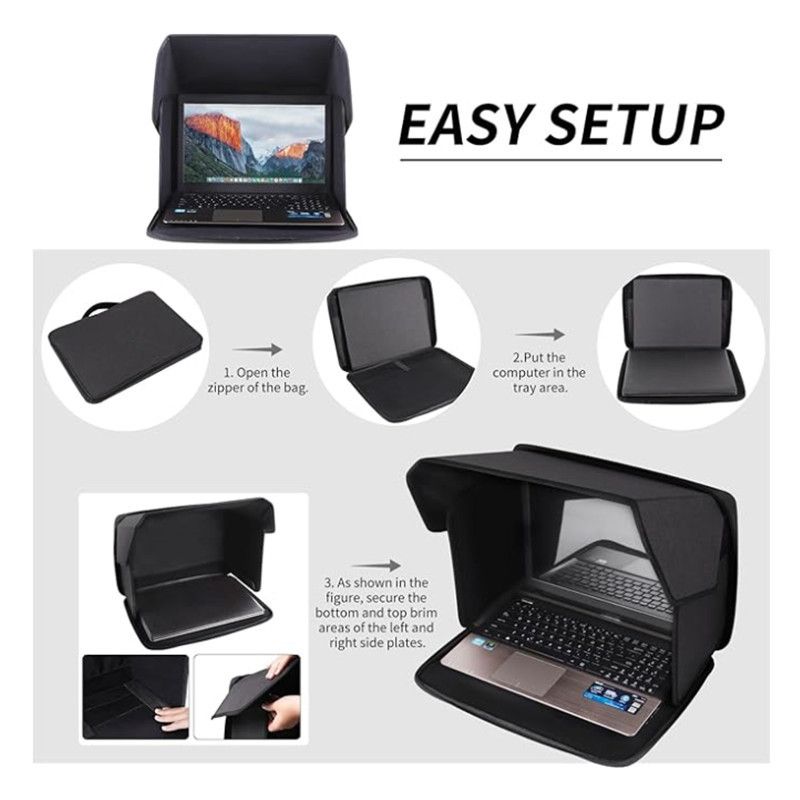 Laptop Sun Shade and Outdoor Privacy Hood - Fits Laptops up to 14 Inches Size M - Anti-Glare Screen Shield, Portable Foldable Design, Remote Work Essential for Park Beach and Outdoor Office Use