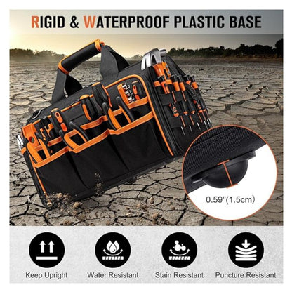 17 Inch Heavy Duty Tool Bag - 43cm Wide Open Mouth Organiser - Thickened Wear Resistant Oxford Cloth with Adjustable Padded Strap, Multi-Pocket Storage for Electricians Plumbers and Professional Trades