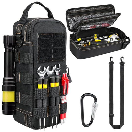 Tactical Tool Pouch Organizer - Heavy Duty Oxford Cloth - Compact MOLLE Utility Bag with Adjustable Shoulder Strap for EDC Small Hand Tools and Outdoor Gear - 12 Inch Black