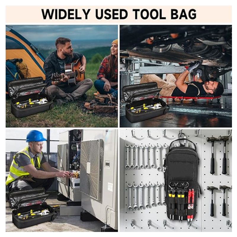 Tactical Tool Pouch Organizer - Heavy Duty Oxford Cloth - Compact MOLLE Utility Bag with Adjustable Shoulder Strap for EDC Small Hand Tools and Outdoor Gear - 12 Inch Black