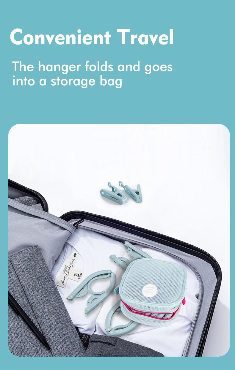 Portable Folding Travel Hangers Set - 19 Piece Laundry Kit with 6 Adjustable Hangers 12 Clips and Storage Bag - Space Saving Design for Caravanning Camping and Student Dorms - Gray