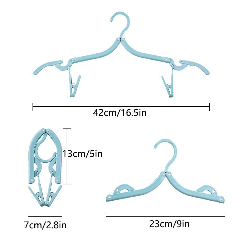 Portable Folding Travel Hangers Set - 19 Piece Laundry Kit with 6 Adjustable Hangers 12 Clips and Storage Bag - Space Saving Design for Caravanning Camping and Student Dorms - Gray
