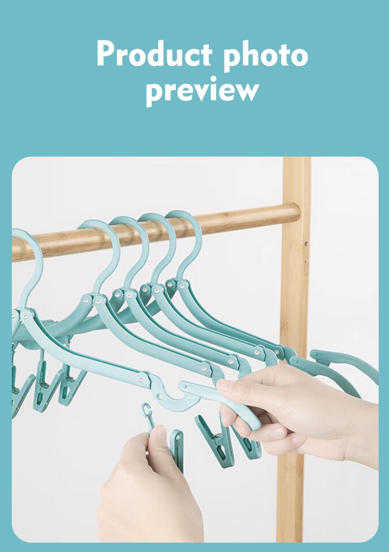 Portable Folding Travel Hangers Set - 19 Piece Laundry Kit with 6 Adjustable Hangers 12 Clips and Storage Bag - Space Saving Design for Caravanning Camping and Student Dorms - Gray