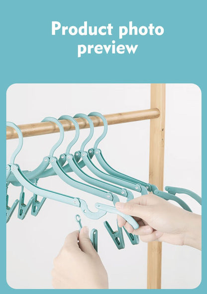 Portable Folding Travel Hangers Set - 19 Piece Laundry Kit with 6 Adjustable Hangers 12 Clips and Storage Bag - Space Saving Design for Caravanning Camping and Student Dorms - Gray