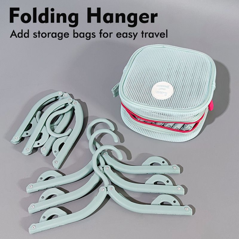 Portable Folding Travel Hangers Set - 19 Piece Laundry Kit with 6 Adjustable Hangers 12 Clips and Storage Bag - Space Saving Design for Caravanning Camping and Student Dorms - Pink