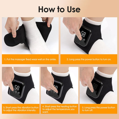 Electric Ankle Massager with Heat and Vibration - 2 Pack Black - Rechargeable Cordless Joint Support Brace with LED Touchscreen for Pain Relief Achilles Tendonitis and Recovery
