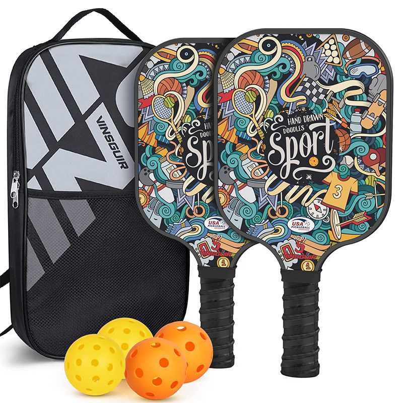 Pickleball Paddle Set with 4 Fiberglass Paddles, 8 Outdoor Balls and 2 Carry Bags - Honeycomb Core, Lightweight Design, Comfort Grip, Family and Beginner Friendly Game Set