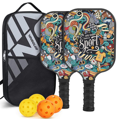 Pickleball Paddle Set with 4 Fiberglass Paddles, 8 Outdoor Balls and 2 Carry Bags - Honeycomb Core, Lightweight Design, Comfort Grip, Family and Beginner Friendly Game Set