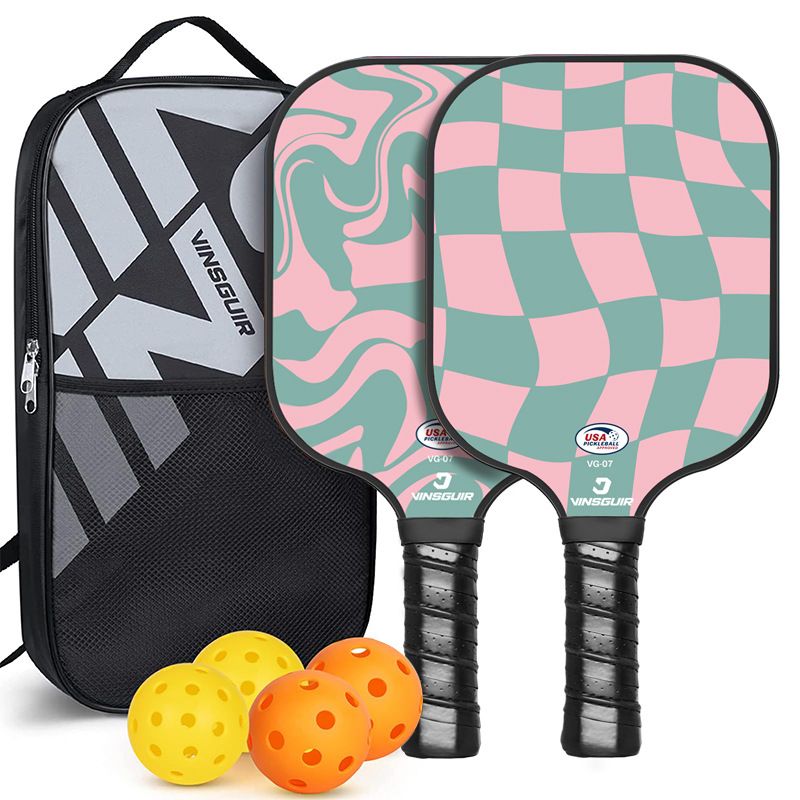 Pickleball Paddle Set with 4 Fiberglass Paddles, 8 Outdoor Balls and 2 Carry Bags - Honeycomb Core, Lightweight Design, Comfort Grip, Family and Beginner Friendly Game Set