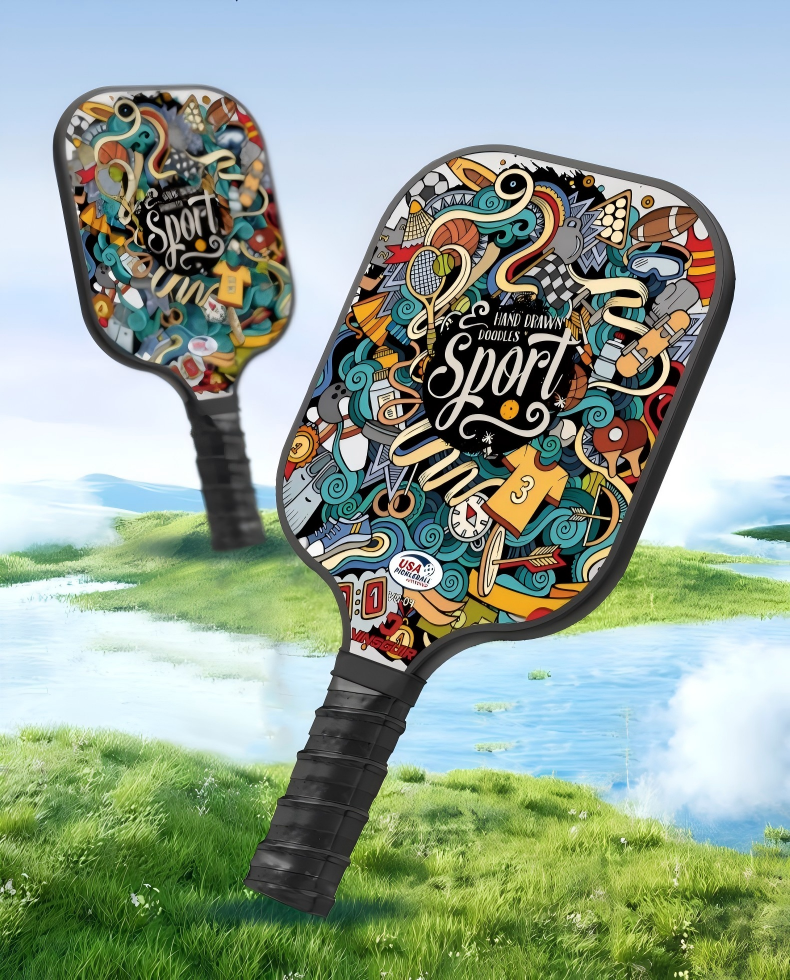 Pickleball Paddle Set with 4 Fiberglass Paddles, 8 Outdoor Balls and 2 Carry Bags - Honeycomb Core, Lightweight Design, Comfort Grip, Family and Beginner Friendly Game Set
