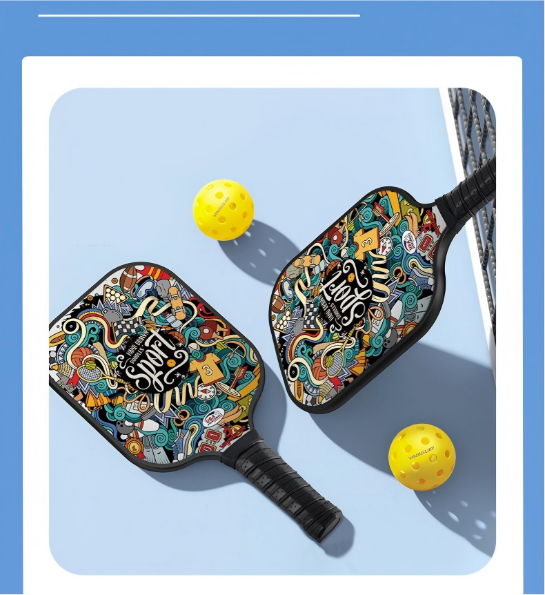 Pickleball Paddle Set with 4 Fiberglass Paddles, 8 Outdoor Balls and 2 Carry Bags - Honeycomb Core, Lightweight Design, Comfort Grip, Family and Beginner Friendly Game Set