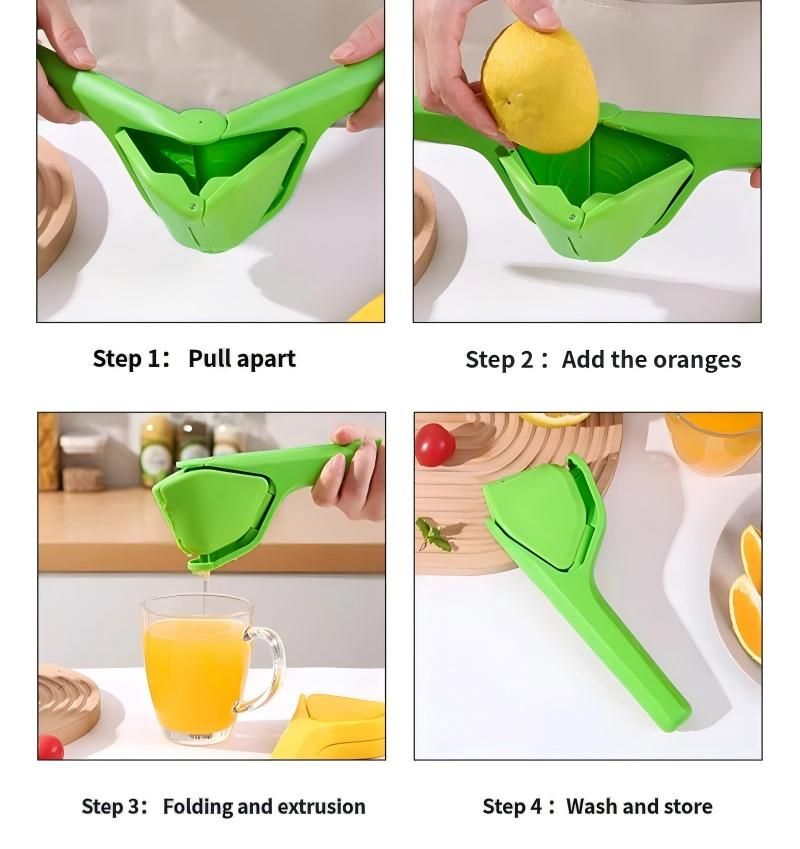 Manual Citrus Juicer 3 Piece Fold Flat Lemon Squeezer Set - Handheld Plastic Fruit Press, Space Saving Easy Clean Kitchen Juicer for Lemon, Lime and Orange