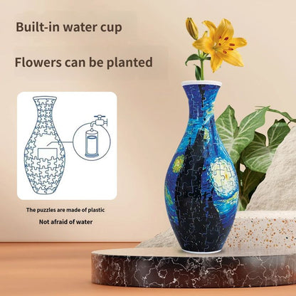 3D Puzzle Vase 160 Piece DIY Flower Vase Kit - Starry Sky Art, Reusable Inner Water Cup, Stable Decorative Display for Home, Office and Gift Giving