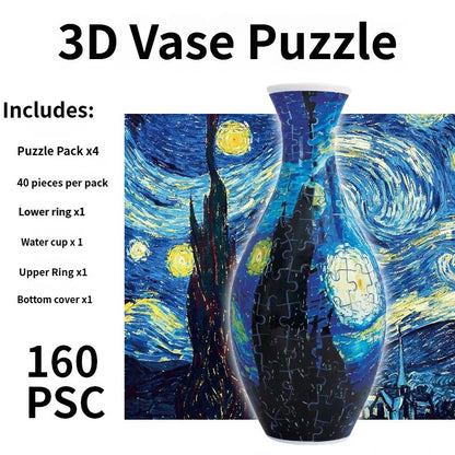3D Puzzle Vase 160 Piece DIY Flower Vase Kit - Starry Sky Art, Reusable Inner Water Cup, Stable Decorative Display for Home, Office and Gift Giving