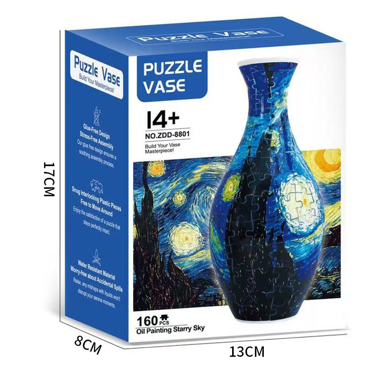 3D Puzzle Vase 160 Piece DIY Flower Vase Kit - Starry Sky Art, Reusable Inner Water Cup, Stable Decorative Display for Home, Office and Gift Giving