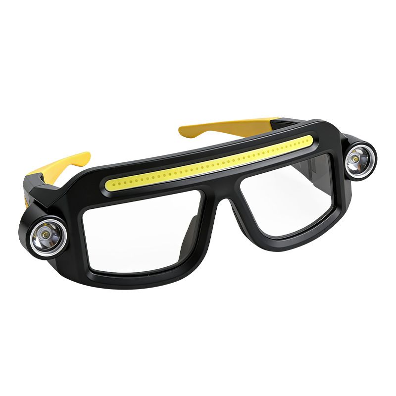 LED Glasses Light Rechargeable USB-C - Yellow Hands-Free COB and Dual XTE Headlamp, Lightweight IPX4 Wearable Work Light for Camping, Hiking, Repairs and Night Fishing