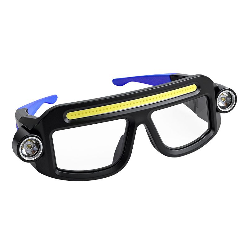 LED Glasses Light Rechargeable USB-C - Blue Hands-Free COB and Dual XTE Headlamp, Lightweight IPX4 Wearable Work Light for Camping, Hiking, Repairs and Night Fishing