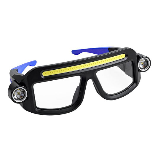 LED Glasses Light Rechargeable USB-C - Blue Hands-Free COB and Dual XTE Headlamp, Lightweight IPX4 Wearable Work Light for Camping, Hiking, Repairs and Night Fishing