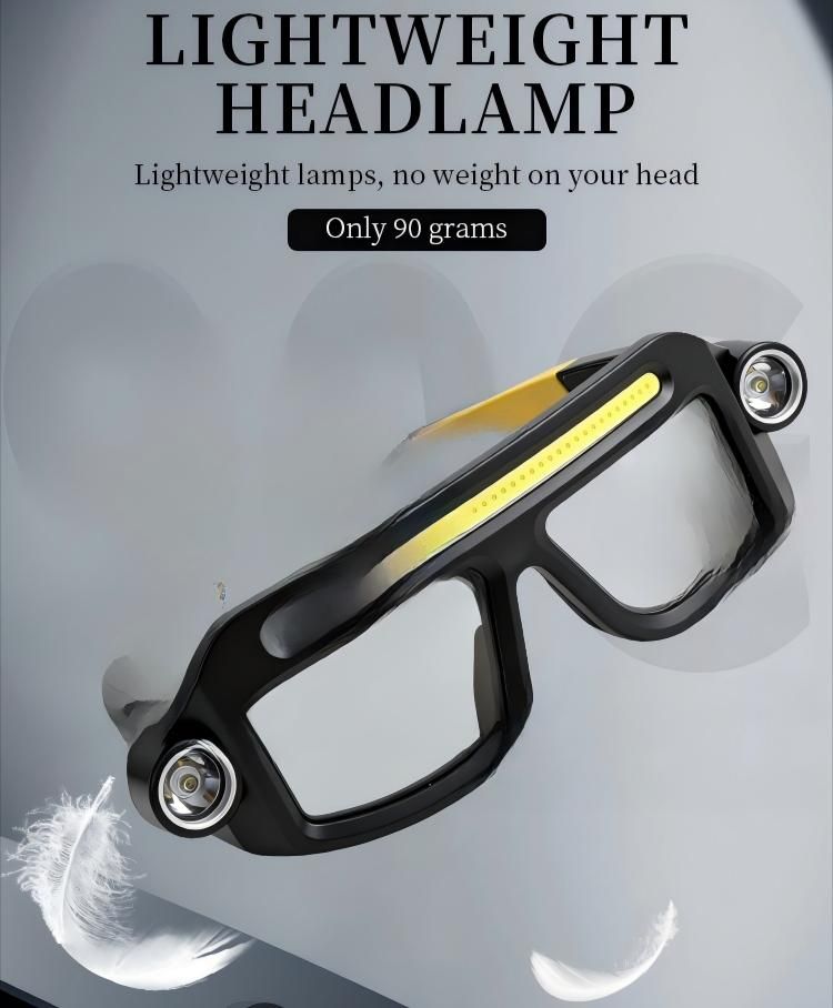 LED Glasses Light Rechargeable USB-C - Blue Hands-Free COB and Dual XTE Headlamp, Lightweight IPX4 Wearable Work Light for Camping, Hiking, Repairs and Night Fishing