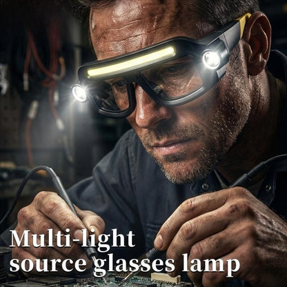 LED Glasses Light Rechargeable USB-C - Blue Hands-Free COB and Dual XTE Headlamp, Lightweight IPX4 Wearable Work Light for Camping, Hiking, Repairs and Night Fishing