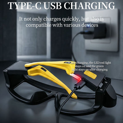 LED Glasses Light Rechargeable USB-C - Blue Hands-Free COB and Dual XTE Headlamp, Lightweight IPX4 Wearable Work Light for Camping, Hiking, Repairs and Night Fishing