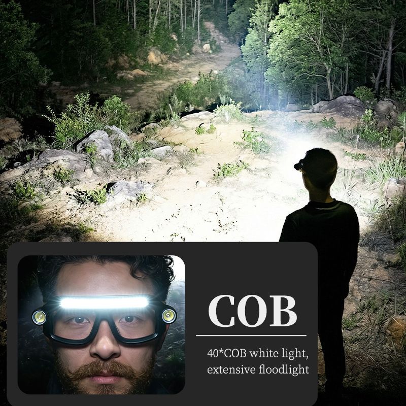 LED Glasses Light Rechargeable USB-C - Blue Hands-Free COB and Dual XTE Headlamp, Lightweight IPX4 Wearable Work Light for Camping, Hiking, Repairs and Night Fishing